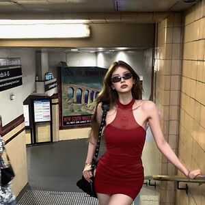 Elegant Red Halter Dress